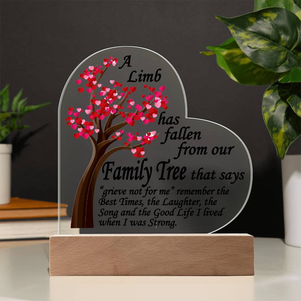 A Limb Has Fallen from The Family | Tree Sympathy Acrylic Plaque with Wooden Stand | In loving memory of loved | Table Decor | Bereavement Condolences Gifts