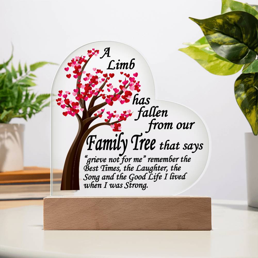 A Limb Has Fallen from The Family | Tree Sympathy Acrylic Plaque with Wooden Stand | In loving memory of loved | Table Decor | Bereavement Condolences Gifts