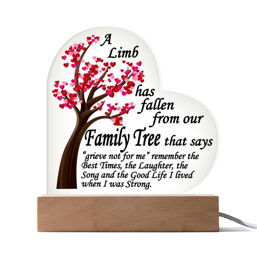 A Limb Has Fallen from The Family | Tree Sympathy Acrylic Plaque with Wooden Stand | In loving memory of loved | Table Decor | Bereavement Condolences Gifts