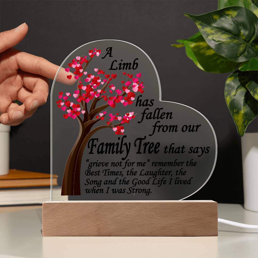A Limb Has Fallen from The Family | Tree Sympathy Acrylic Plaque with Wooden Stand | In loving memory of loved | Table Decor | Bereavement Condolences Gifts