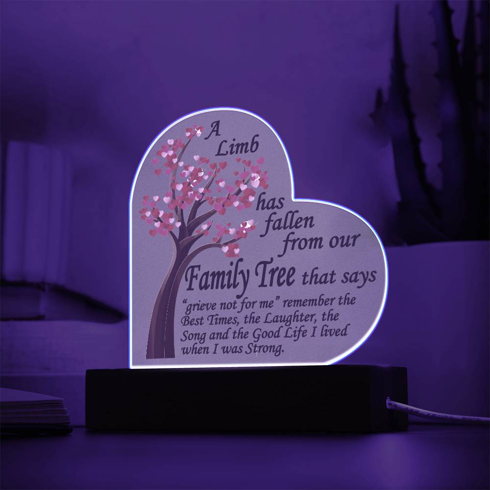 A Limb Has Fallen from The Family | Tree Sympathy Acrylic Plaque with Wooden Stand | In loving memory of loved | Table Decor | Bereavement Condolences Gifts