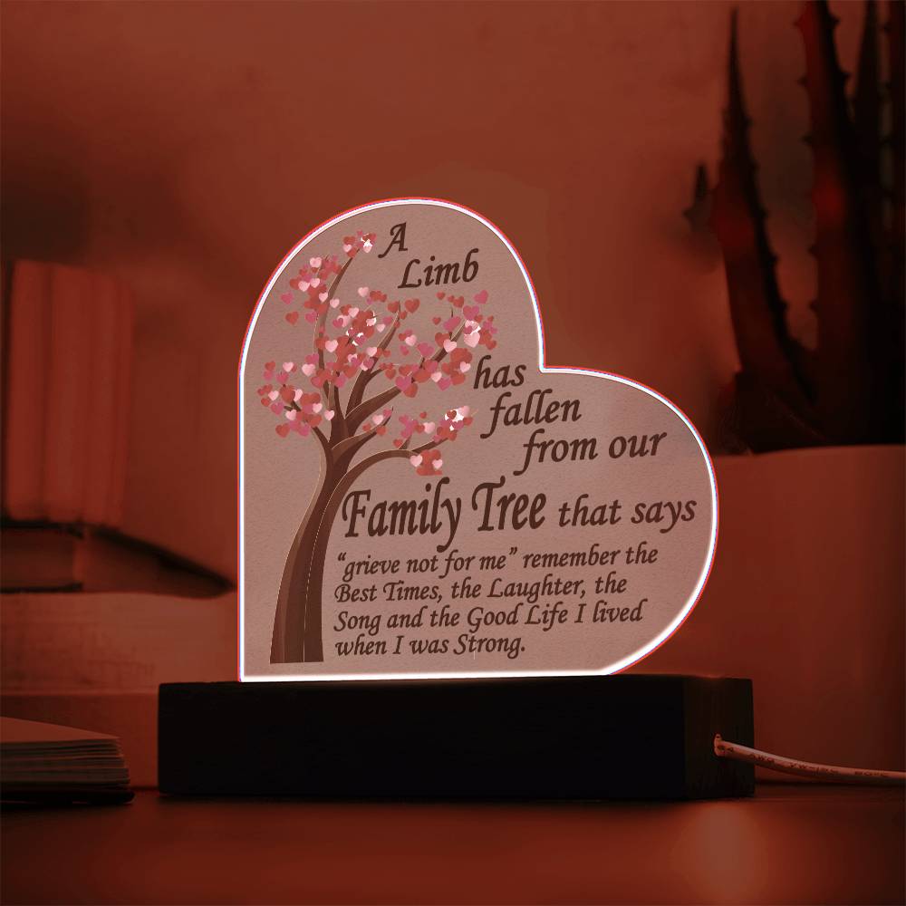 A Limb Has Fallen from The Family | Tree Sympathy Acrylic Plaque with Wooden Stand | In loving memory of loved | Table Decor | Bereavement Condolences Gifts