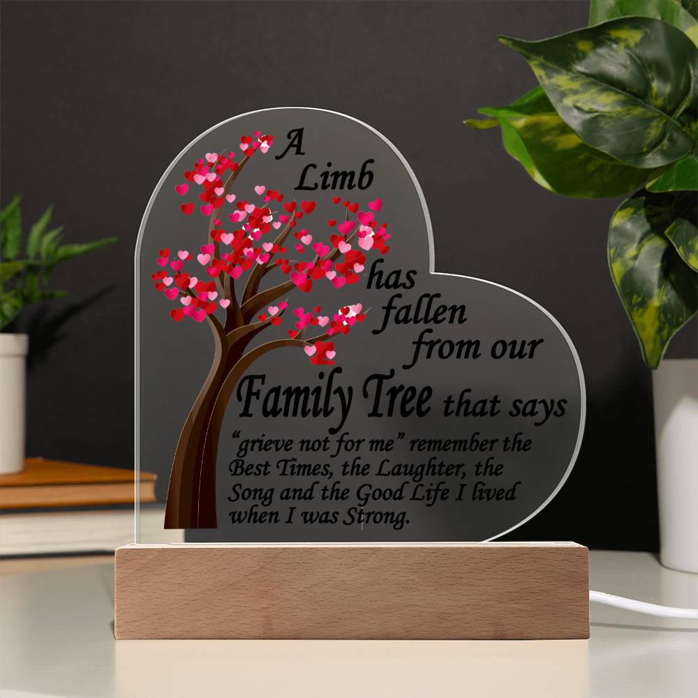 A Limb Has Fallen from The Family | Tree Sympathy Acrylic Plaque with Wooden Stand | In loving memory of loved | Table Decor | Bereavement Condolences Gifts