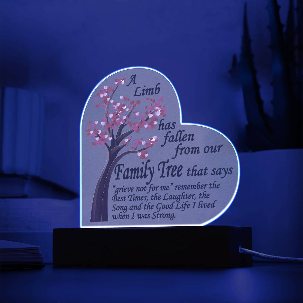 A Limb Has Fallen from The Family | Tree Sympathy Acrylic Plaque with Wooden Stand | In loving memory of loved | Table Decor | Bereavement Condolences Gifts