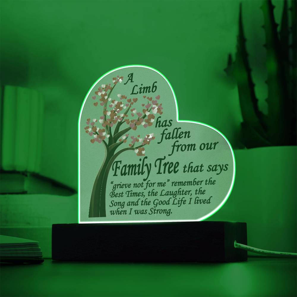 A Limb Has Fallen from The Family | Tree Sympathy Acrylic Plaque with Wooden Stand | In loving memory of loved | Table Decor | Bereavement Condolences Gifts