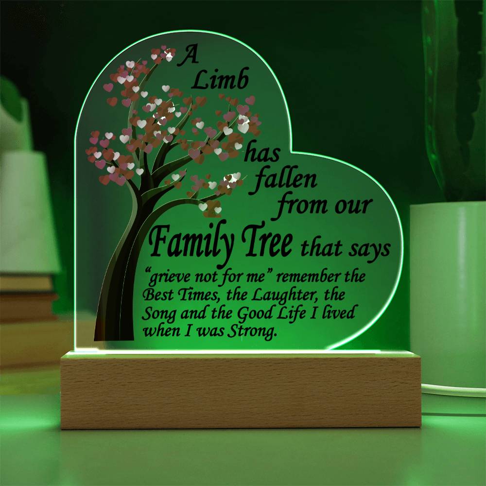 A Limb Has Fallen from The Family | Tree Sympathy Acrylic Plaque with Wooden Stand | In loving memory of loved | Table Decor | Bereavement Condolences Gifts