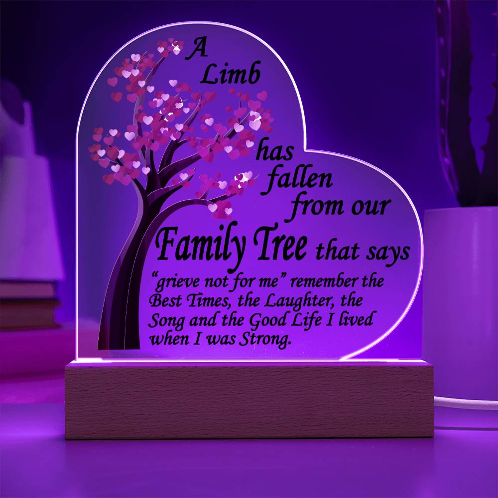 A Limb Has Fallen from The Family | Tree Sympathy Acrylic Plaque with Wooden Stand | In loving memory of loved | Table Decor | Bereavement Condolences Gifts