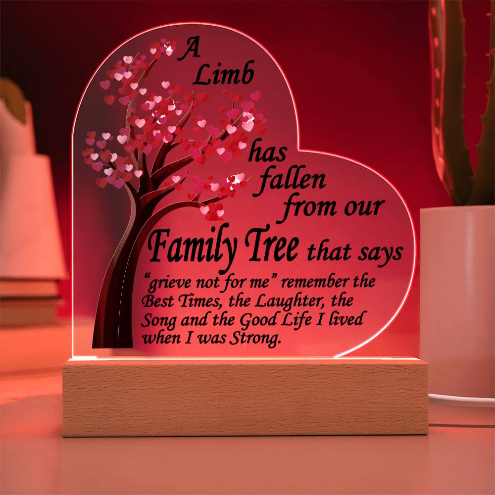 A Limb Has Fallen from The Family | Tree Sympathy Acrylic Plaque with Wooden Stand | In loving memory of loved | Table Decor | Bereavement Condolences Gifts