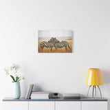 Safari Zebra Canvas Wall Art 24x16 - Wildlife Photography with Bird on Back, African Animal Print, Rustic Modern Wall Decor