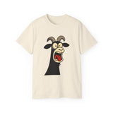 Shocked Screaming Cartoon Goat T-Shirt - Funny Cartoon Goat Tee - Unisex Shirt in 15 Colors - Farm Animal Humor Gift Idea