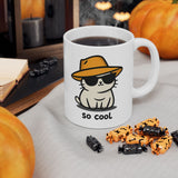 Cool Cat Coffee Mug - Funny Cute Kitty wearing Sunglasses and a Hat - So Cool Ceramic Cup for Cat Lovers - 11oz & 15oz Gift for Him/Her