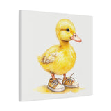 Cute Duckling in Sneakers Canvas Wall Art - 24x24 Nursery Animal Print, Baby Room Decor, Farm Animal Artwork for Kids Wall