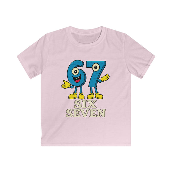 Funny Comic Blue 6 7 Six Seven Cartoon Kids Softstyle Tee - Cute Number Character T-Shirt for Boys Girls, Fun TikTok Trending Gift
