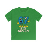 Funny Comic Blue 6 7 Six Seven Cartoon Kids Softstyle Tee - Cute Number Character T-Shirt for Boys Girls, Fun TikTok Trending Gift