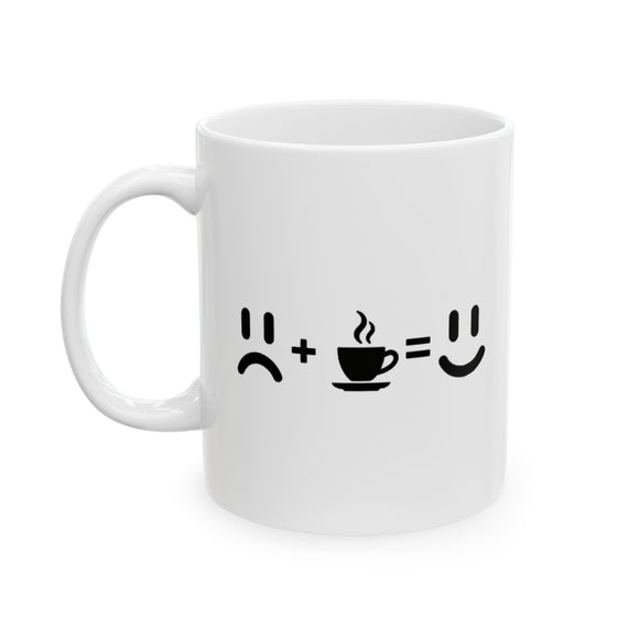 Sad plus Coffee equals Happy | Coffee Lovers, Funny Pic, Gift for Boss, Coffee Cures Sadness | White Ceramic Mug 11/15oz