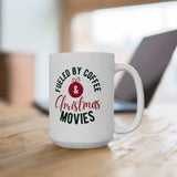 Fueled By Coffee and Christmas Movies | Xmas, Mistletoe, Hot Chocolate, Lovers, PJs | White Ceramic Mug 11oz and 15oz