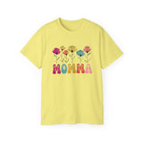 Mother's Day Flower MOMMA T-Shirt - Cute Colorful Floral Tee for Mom, Mama, Mommy Gift, Spring Boho Shirt, Women's Graphic Top