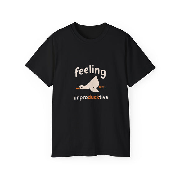 Funny Duck T-Shirt - Feeling UnproDUCKtive Graphic Tee, Cute Animal Pun Shirt, Humor Gift for Bird Lovers, Men Women Casual Wear