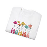 Mother's Day Flower MOMMA T-Shirt - Cute Colorful Floral Tee for Mom, Mama, Mommy Gift, Spring Boho Shirt, Women's Graphic Top
