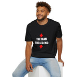 Funny "THE MAN THE LEGEND" T-Shirt - Bold Arrows Graphic Tee - Gag Gift for Him - Black Humor Shirt - Men's Joke Tee