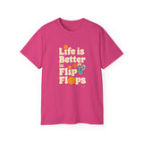 Life Is Better in Flip Flops T-Shirt - Summer Beach Vibes Tee, Retro Vacation Shirt, Casual Travel Shirt for Men & Women