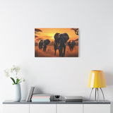 African Elephant Sunset Canvas Wall Art – Safari Wildlife Print for Home Decor, Nature Animal Painting, Living Room Artwork