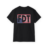 FDT Upside Down USA Flag Back, Freedom Democracy Truth Front - Patriotic Political Statement Tee American Flag