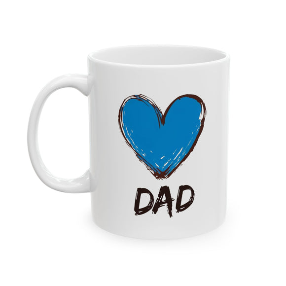 Hand-Drawn Blue Heart Dad Coffee Mug 11oz/15oz - Perfect Father's Day Gift, Birthday Surprise, or Christmas Present for Him
