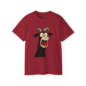 Shocked Screaming Cartoon Goat T-Shirt - Funny Cartoon Goat Tee - Unisex Shirt in 15 Colors - Farm Animal Humor Gift Idea