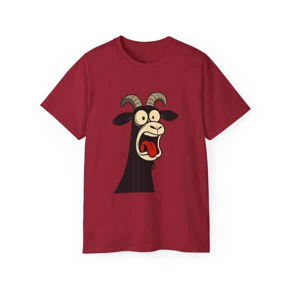 Shocked Screaming Cartoon Goat T-Shirt - Funny Cartoon Goat Tee - Unisex Shirt in 15 Colors - Farm Animal Humor Gift Idea