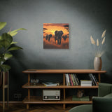 African Elephant Sunset Canvas Wall Art – Safari Wildlife Print for Home Decor, Nature Animal Painting, Living Room Artwork