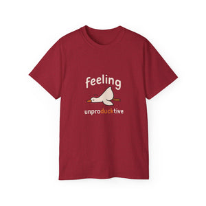 Funny Duck T-Shirt - Feeling UnproDUCKtive Graphic Tee, Cute Animal Pun Shirt, Humor Gift for Bird Lovers, Men Women Casual Wear