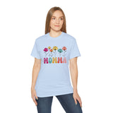 Mother's Day Flower MOMMA T-Shirt - Cute Colorful Floral Tee for Mom, Mama, Mommy Gift, Spring Boho Shirt, Women's Graphic Top
