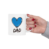 Hand-Drawn Blue Heart Dad Coffee Mug 11oz/15oz - Perfect Father's Day Gift, Birthday Surprise, or Christmas Present for Him
