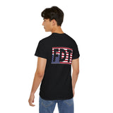 FDT Upside Down USA Flag Back, Freedom Democracy Truth Front - Patriotic Political Statement Tee American Flag