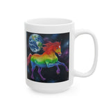 Rainbow Horse Flying Thru The Universe Protecting The Earth | White Ceramic Mug 11oz and 15oz