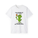 Funny Sarcastic Grinch-Inspired T-Shirt | Two-Faced Penny Joke Tee | Green Monster Graphic | Unisex Gift for Men & Women