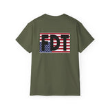 FDT Upside Down USA Flag Back, Freedom Democracy Truth Front - Patriotic Political Statement Tee American Flag
