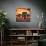 African Elephant Sunset Canvas Wall Art – Safari Wildlife Print for Home Decor, Nature Animal Painting, Living Room Artwork
