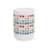 Colorful Watercolor Hearts Mug – Love Pattern Coffee Cup, Cute Romantic Gift, Ceramic Tea Mug 11oz 15oz