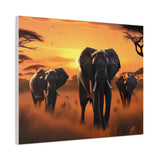 African Elephant Sunset Canvas Wall Art – Safari Wildlife Print for Home Decor, Nature Animal Painting, Living Room Artwork