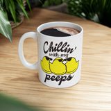 Chillin' With My Peeps | Mah-Jongg, Chicks, Marshmallow | White Ceramic Novelty 11/15oz Mug