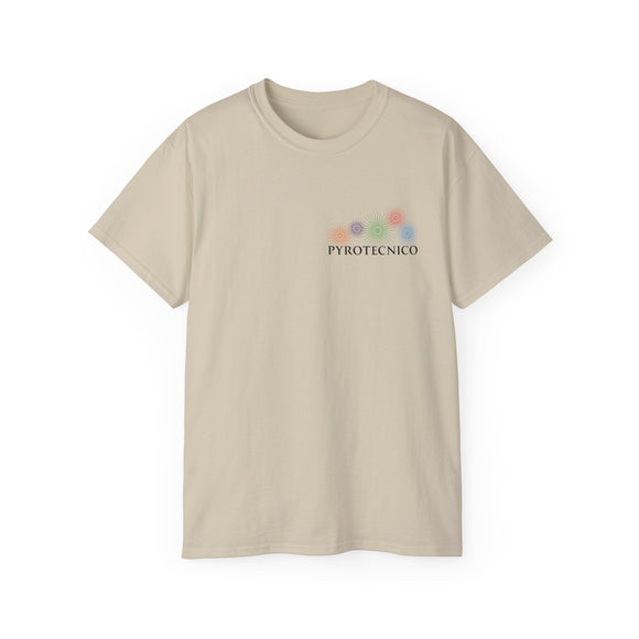 Fireworks Crew T-Shirt | Pyrotecnico Branded Tee | Event Staff Shirt with Slogan & QR Code | 11 Light Color Unisex Shirt for Pyro Shows