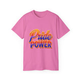Pride Power T-Shirt | Retro Gradient LGBTQ+ Shirt | Bold Empowerment Graphic Tee | Gay Pride Festival Unisex Top