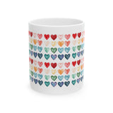 Colorful Watercolor Hearts Mug – Love Pattern Coffee Cup, Cute Romantic Gift, Ceramic Tea Mug 11oz 15oz