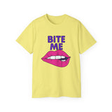 Playful Graphic Tee, "Bite Me" Funny T-Shirt, Unisex Cotton Tee, Casual Wear, Gift for Him or Her, Statement Shirt