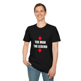 Funny "THE MAN THE LEGEND" T-Shirt - Bold Arrows Graphic Tee - Gag Gift for Him - Black Humor Shirt - Men's Joke Tee