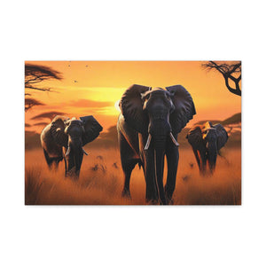 African Elephant Sunset Canvas Wall Art – Safari Wildlife Print for Home Decor, Nature Animal Painting, Living Room Artwork