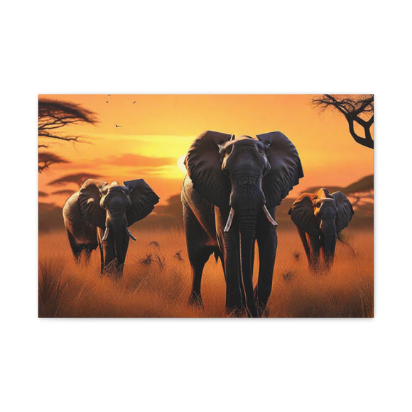 African Elephant Sunset Canvas Wall Art – Safari Wildlife Print for Home Decor, Nature Animal Painting, Living Room Artwork