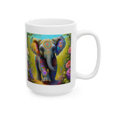 Rainbow Elephant In The Forrest | Elephant Lovers Gift | White Ceramic Mug 11oz and 15oz